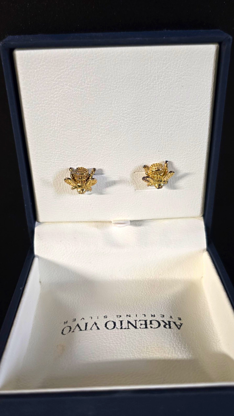 Argento Vivo 925 Sterling Silver Bee Stud Earrings Butterfly Closure with Box